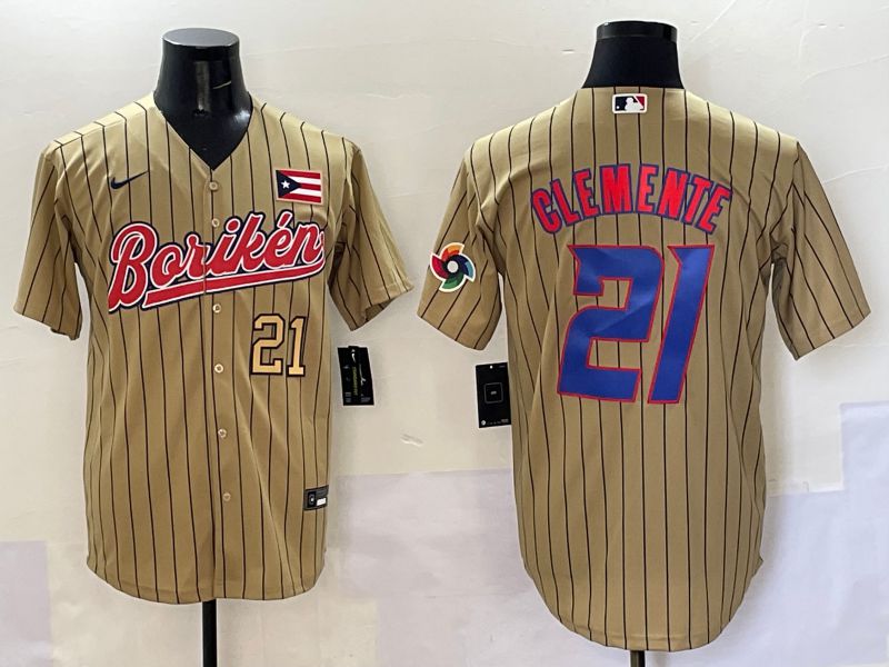 Men Puerto Rico 21 Clemente Brown Stripe Joint Name 2025 Nike MLB Jersey style 7